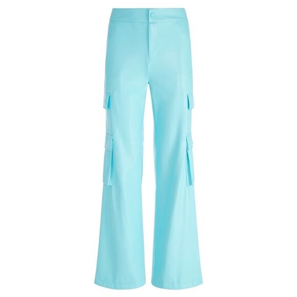 NWT Alice & Olivia Hayes Vegan Leather Cargo Aqua Blue Pants 2